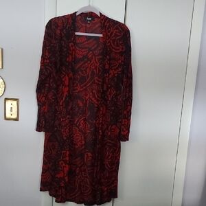 Chic Long Sleeve Red and Black Duster